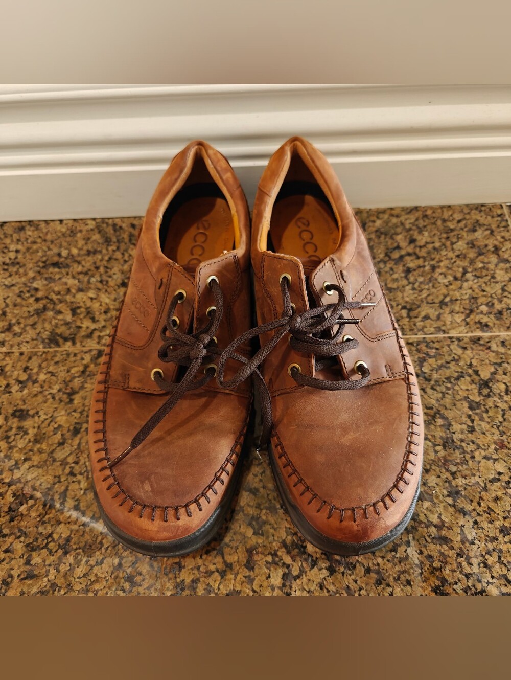 ECCO Mens Shock Point Leather Moc Toe Oxfords Walking Shoes Brown EU 43 US 9 9.5